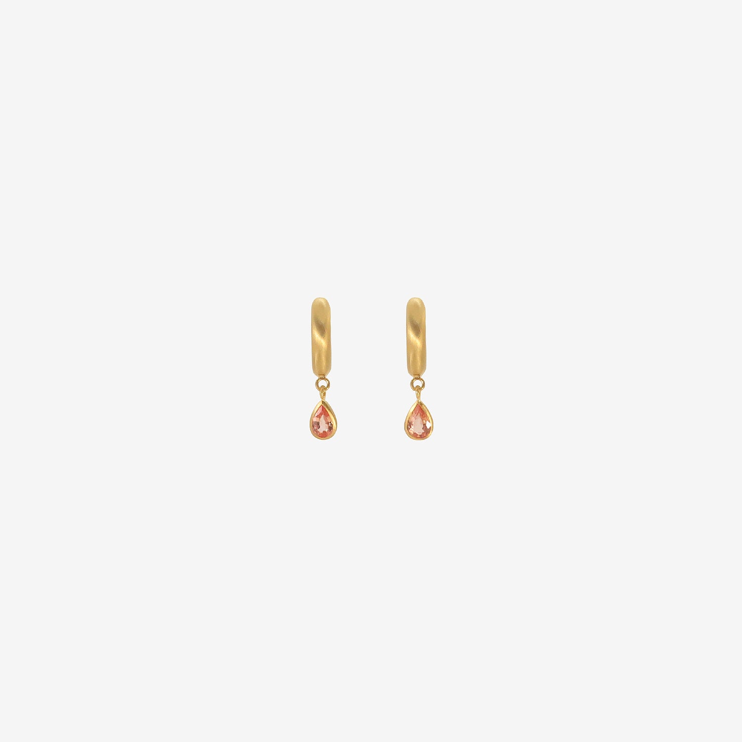 DARIUS 18K 8MM SIGNATURE HOOPS WITH PEAR-SHAPED PADPARADSCHA SAPPHIRE DROPS