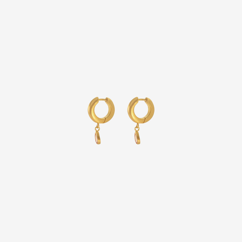 DARIUS 18K 8MM SIGNATURE HOOPS WITH PEAR-SHAPED PADPARADSCHA SAPPHIRE DROPS
