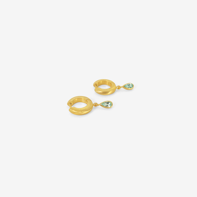 DARIUS 18K 8MM SIGNATURE HOOPS WITH PEAR-SHAPED PARAIBA TOURMALINE DROPS