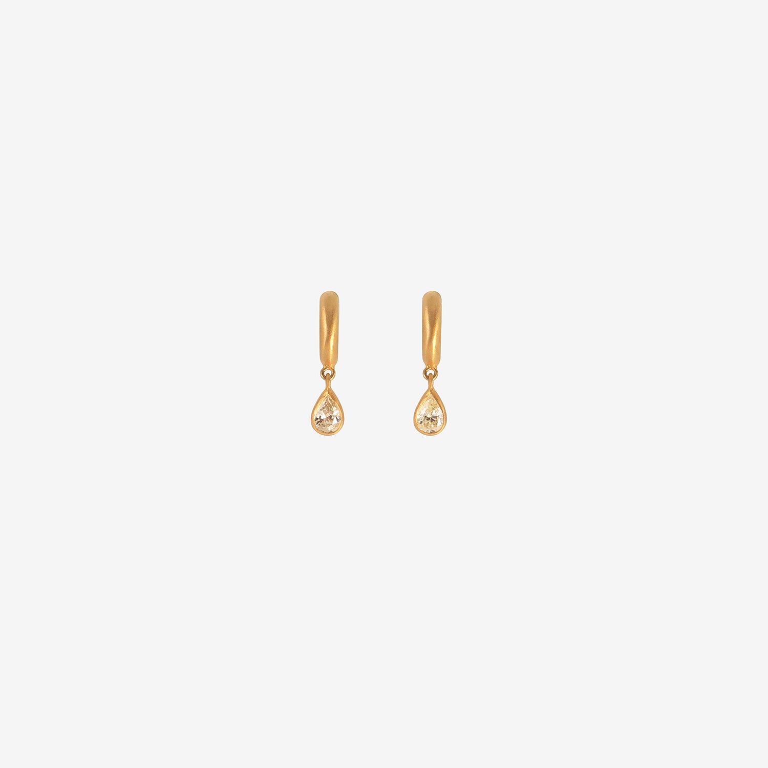 DARIUS 18K 8MM SIGNATURE HOOPS WITH PEAR-SHAPED DIAMOND DROPS, .85CT