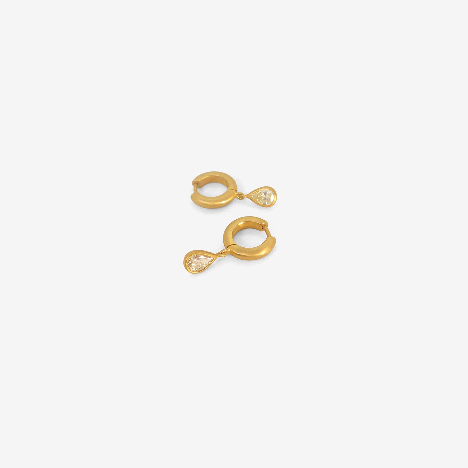 DARIUS 18K 8MM SIGNATURE HOOPS WITH PEAR-SHAPED DIAMOND DROPS, .85CT