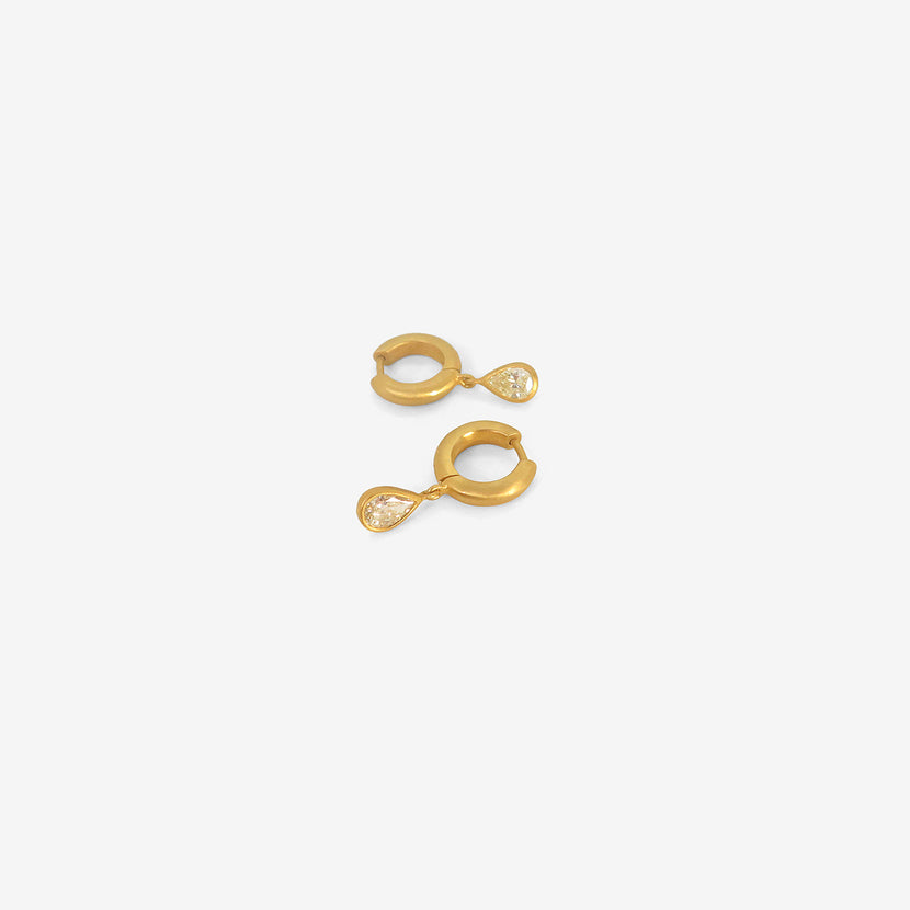 DARIUS 18K 8MM SIGNATURE HOOPS WITH PEAR-SHAPED DIAMOND DROPS, .85CT