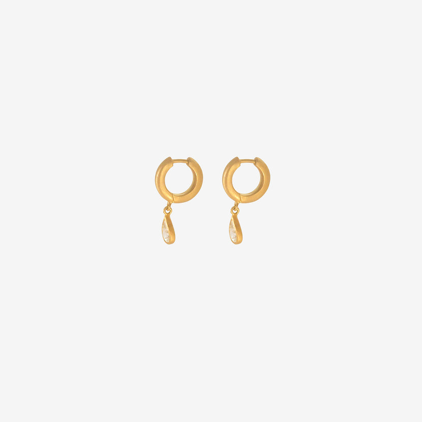 DARIUS 18K 8MM SIGNATURE HOOPS WITH PEAR-SHAPED DIAMOND DROPS, .85CT