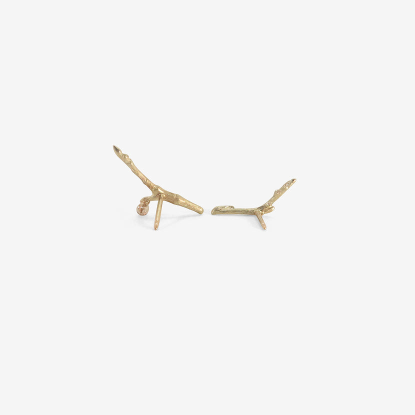 GABRIELLA KISS 14K SMALL BRANCH STUDS WITH DIAMOND BRIOLETTE