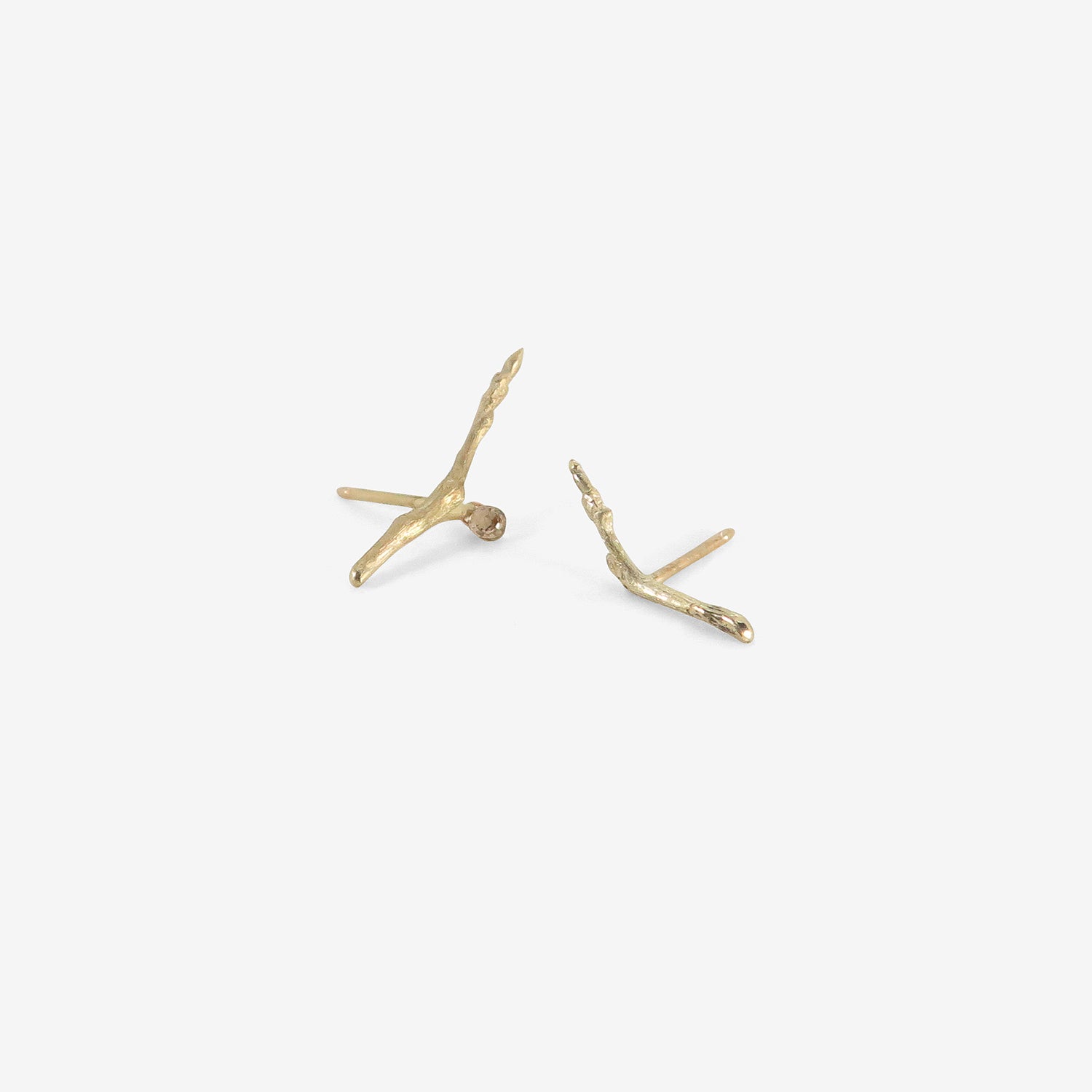 GABRIELLA KISS 14K SMALL BRANCH STUDS WITH DIAMOND BRIOLETTE