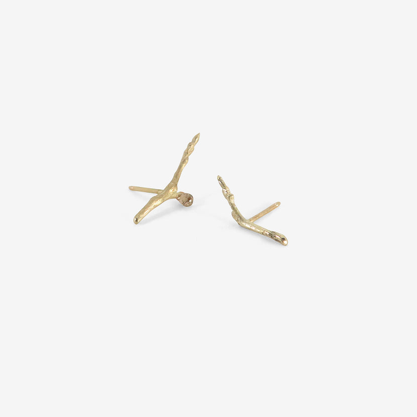 GABRIELLA KISS 14K SMALL BRANCH STUDS WITH DIAMOND BRIOLETTE