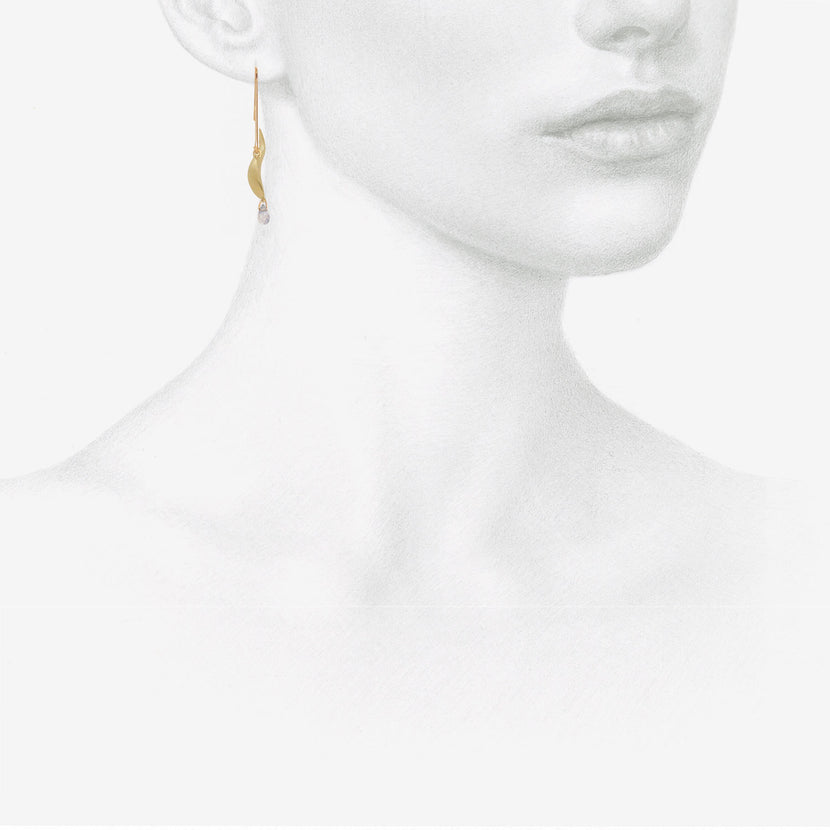 GABRIELLA KISS 14K GREEN GOLD FISH EARRINGS WITH BLUE SAPPHIRE BRIOLETTES