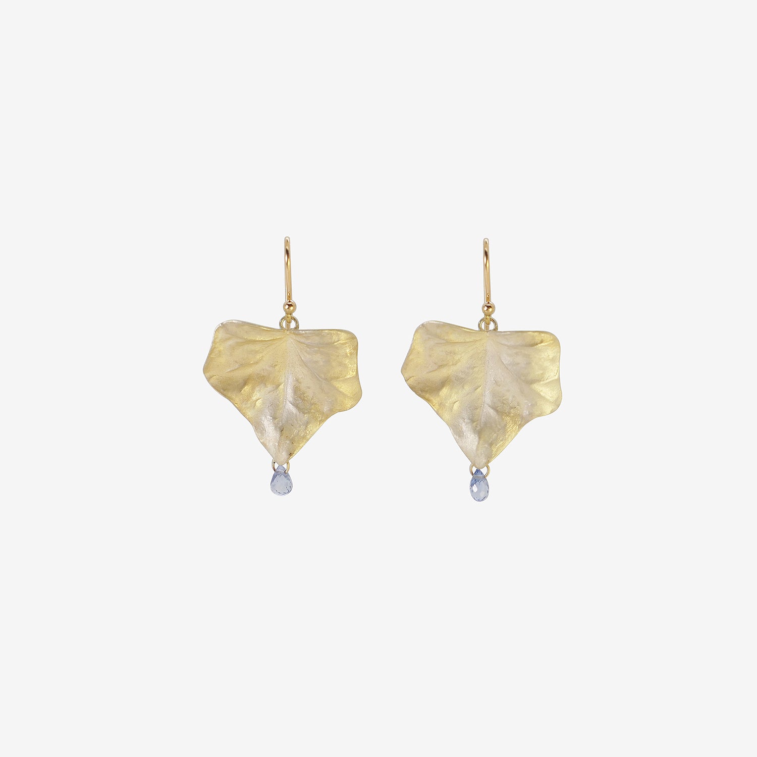 GABRIELLA KISS 14K GREEN GOLD MEDIUM IVY LEAF EARRINGS WITH SAPPHIRES