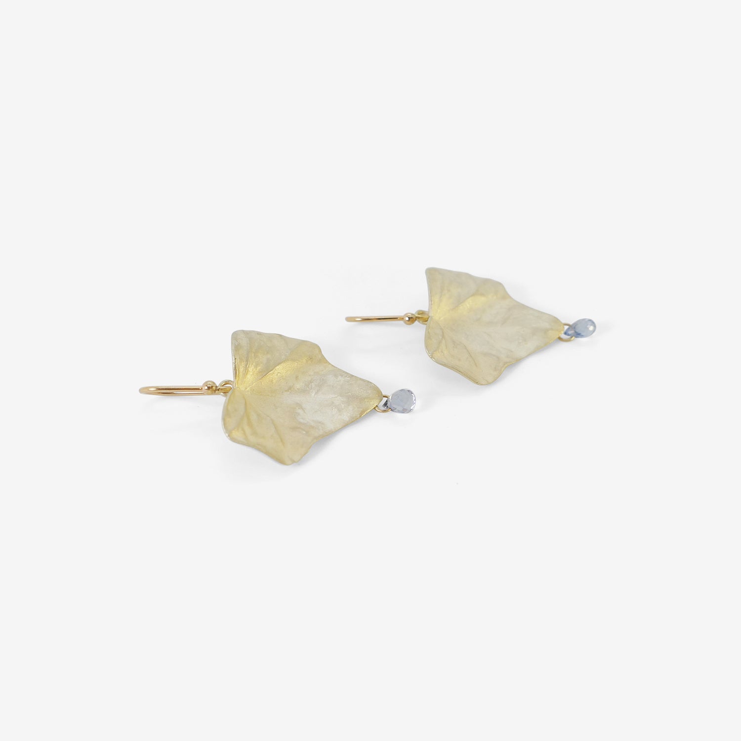 GABRIELLA KISS 14K GREEN GOLD MEDIUM IVY LEAF EARRINGS WITH SAPPHIRES