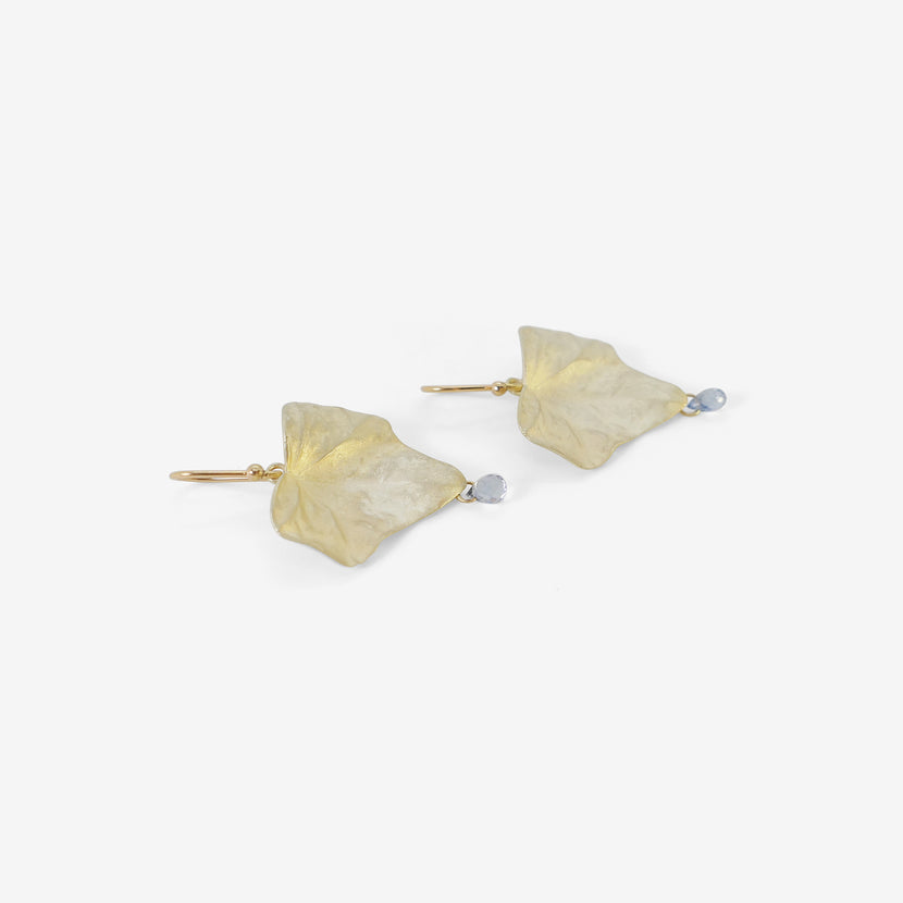 GABRIELLA KISS 14K GREEN GOLD MEDIUM IVY LEAF EARRINGS WITH SAPPHIRES