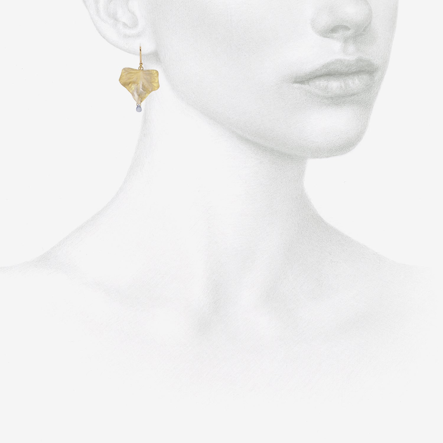 GABRIELLA KISS 14K GREEN GOLD MEDIUM IVY LEAF EARRINGS WITH SAPPHIRES