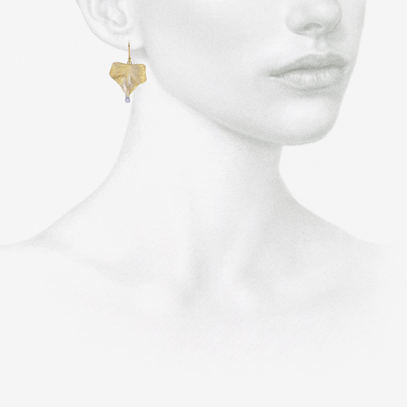 GABRIELLA KISS 14K GREEN GOLD MEDIUM IVY LEAF EARRINGS WITH SAPPHIRES