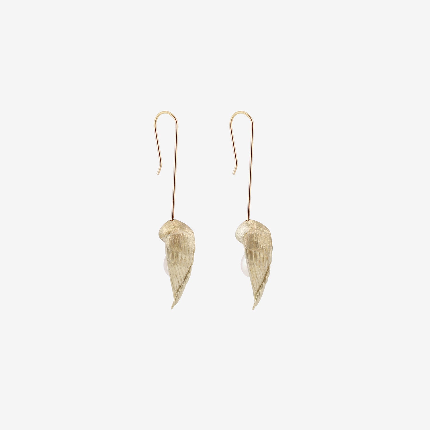 GABRIELLA KISS 14K GREEN GOLD SLEEPING BIRD EARRINGS WITH PEARLS