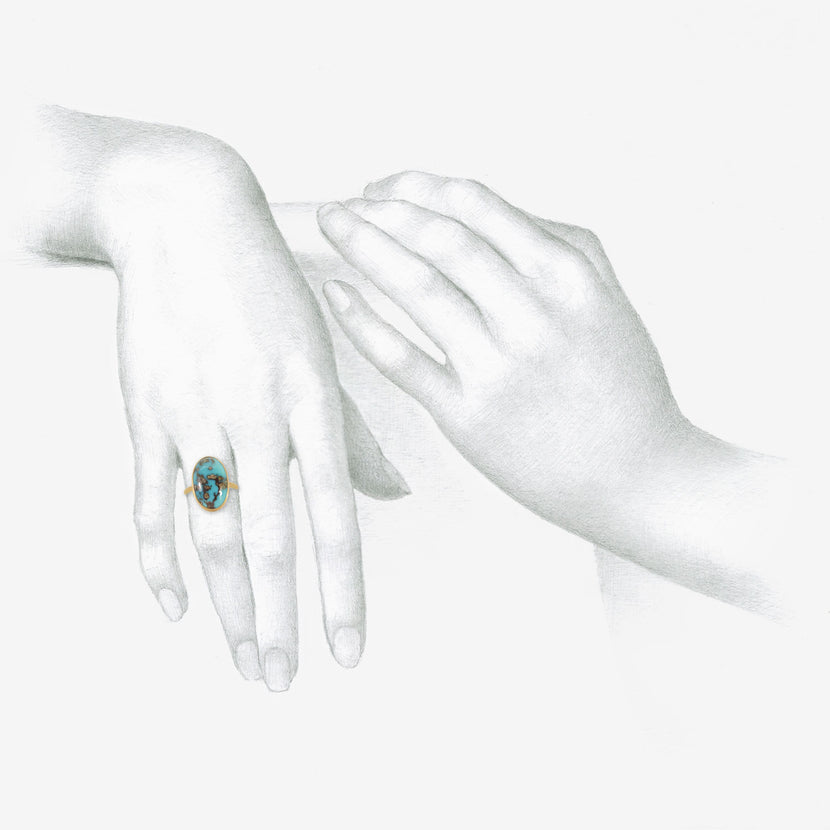 GABRIELLA KISS 18K & OVAL PERSIAN TURQUOISE WITH PYRITE RING, 7.6CT