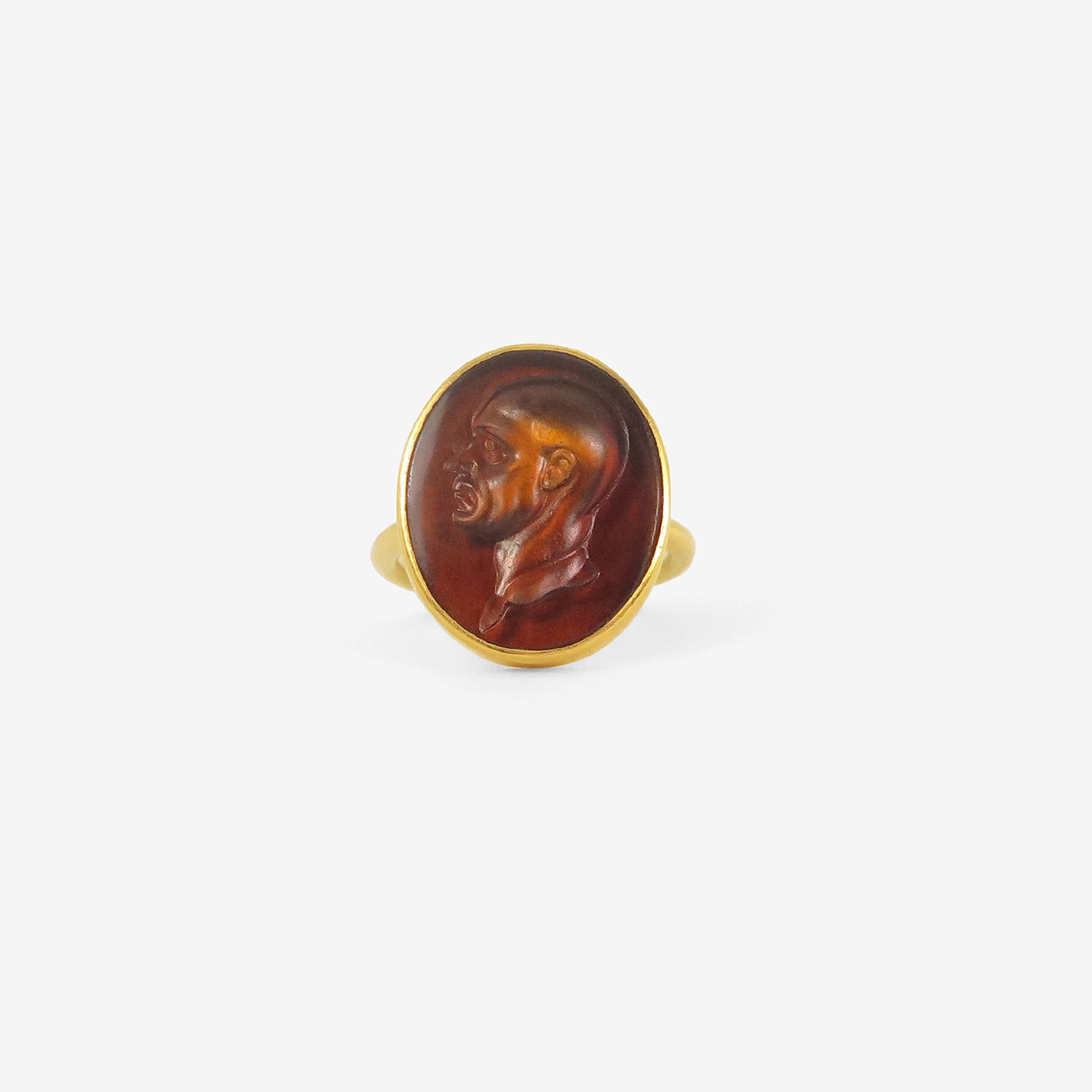 GABRIELLA KISS 18K & OVAL ANTIQUE BROWN GLASS TASSIE RING