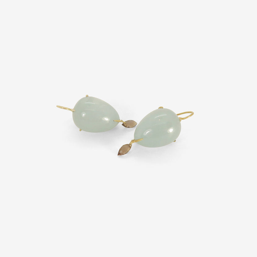 GABRIELLA KISS 14K & AQUAMARINE EGG & TALON EARRINGS WITH SMOKY QUARTZ BRIOLETTES