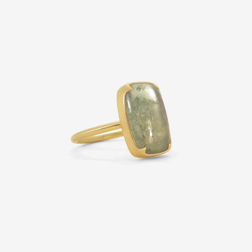 GABRIELLA KISS 18K & CUSHION-SHAPED MOSS AQUAMARINE RING , 4.25CT