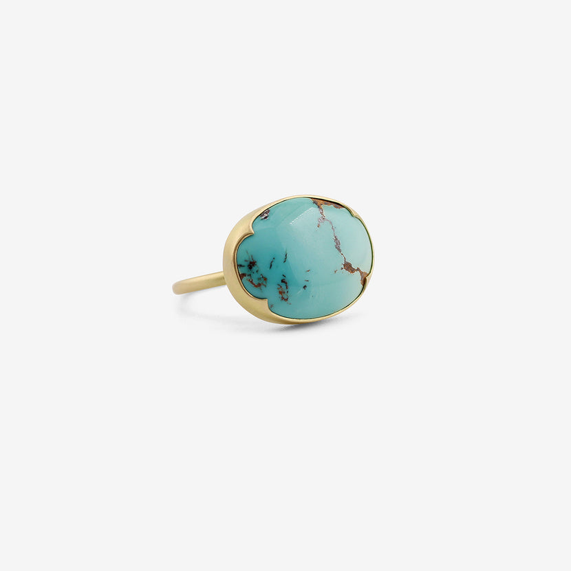 GABRIELLA KISS 18K & HORIZONTALLY-SET OVAL PERSIAN TURQUOISE RING, 10.31CT