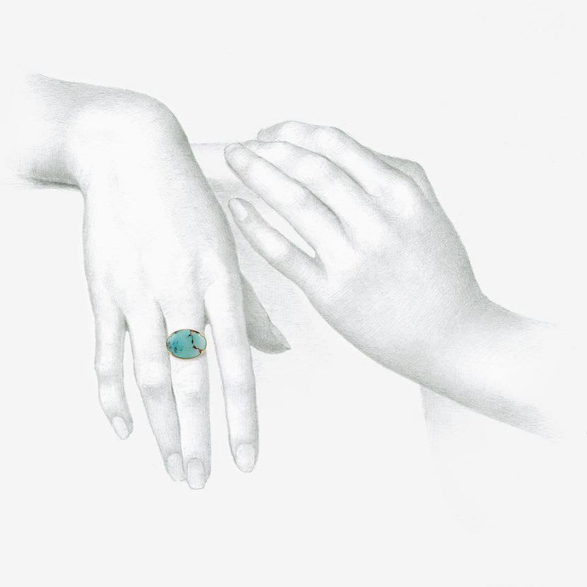 GABRIELLA KISS 18K & HORIZONTALLY-SET OVAL PERSIAN TURQUOISE RING, 10.31CT