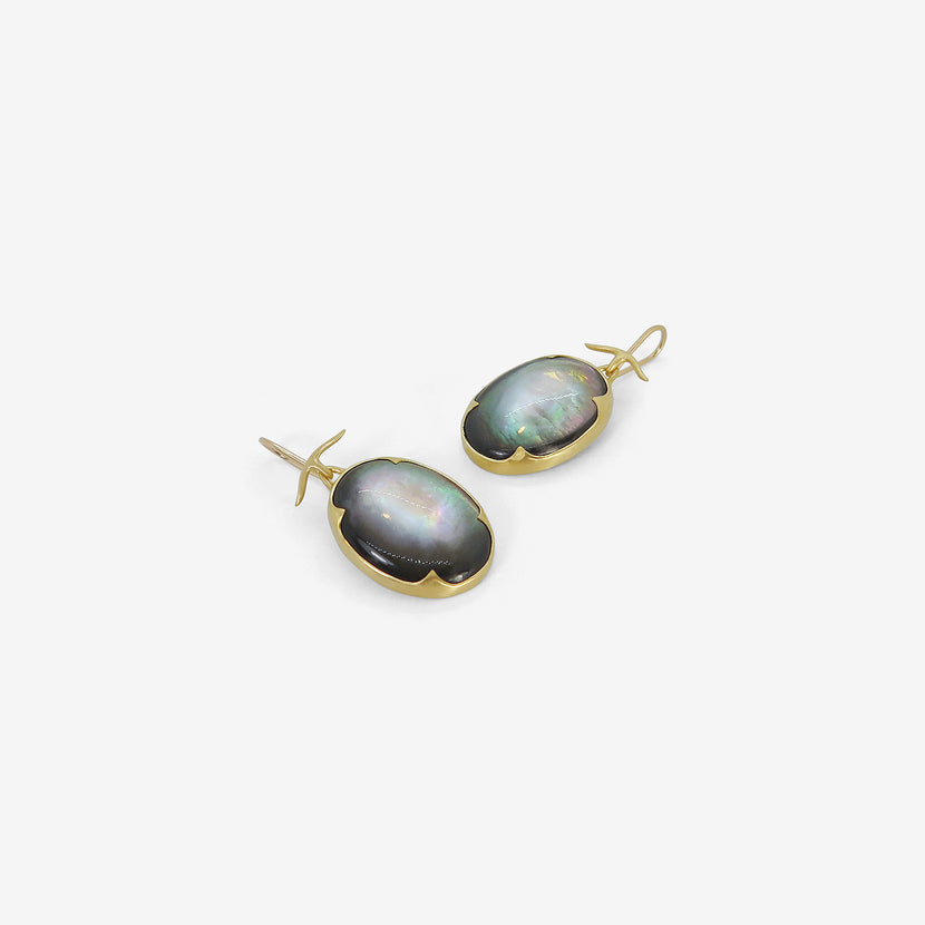GABRIELLA KISS 18K & LARGE OVAL BLACK MOTHER-OF-PEARL EARRINGS