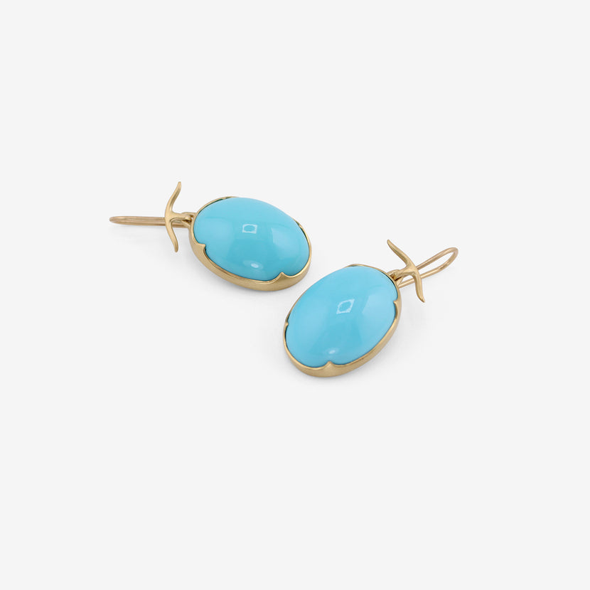 GABRIELLA KISS 18K & LARGE OVAL SLEEPING BEAUTY TURQUOISE EARRINGS