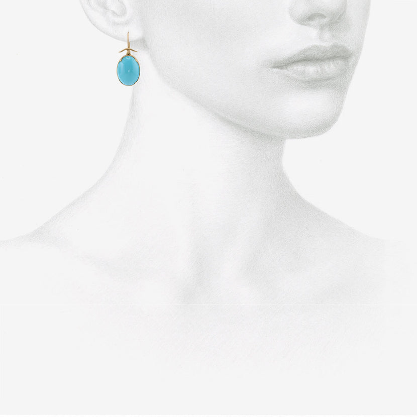 GABRIELLA KISS 18K & LARGE OVAL SLEEPING BEAUTY TURQUOISE EARRINGS