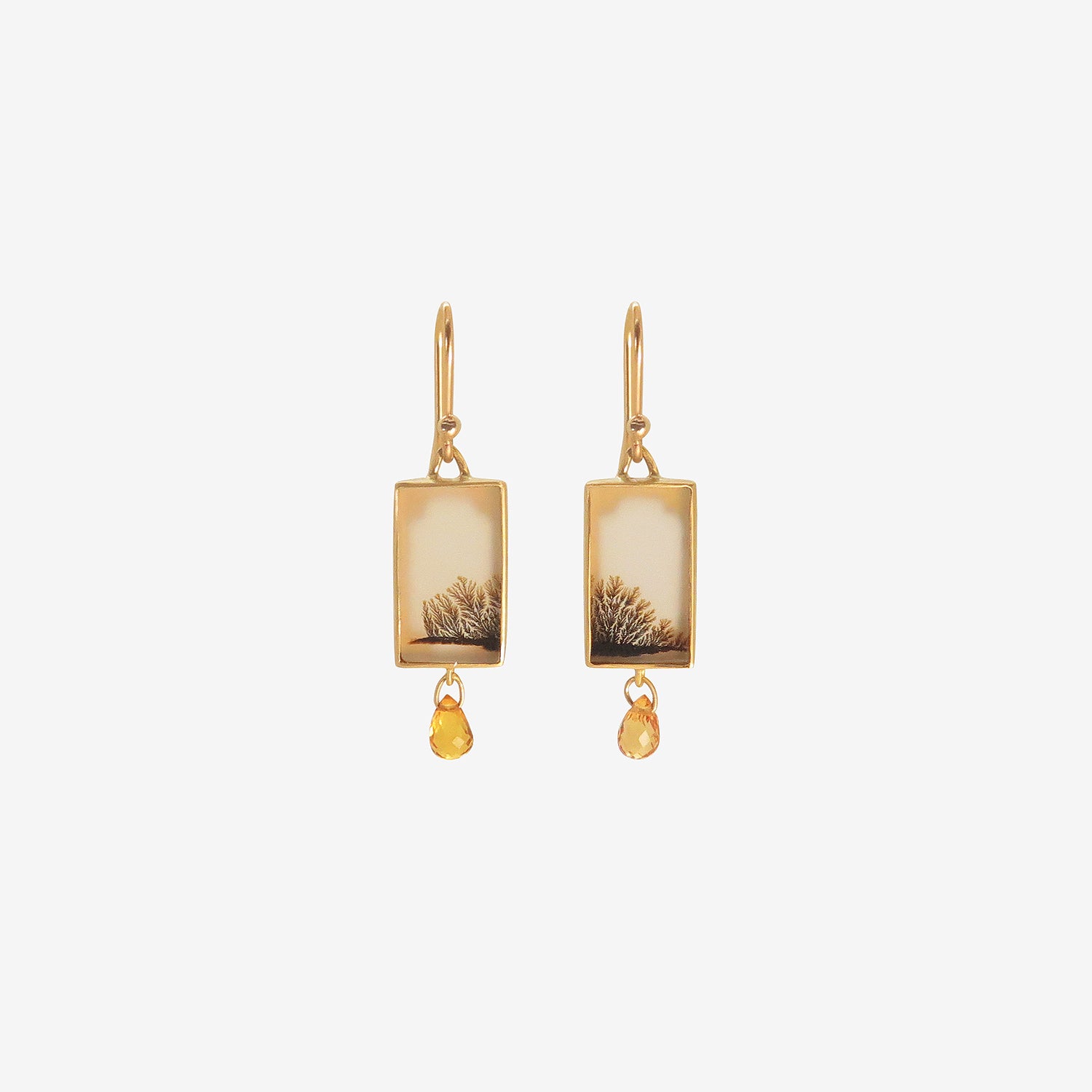 GABRIELLA KISS 18K & RECTANGULAR DENDRITIC AGATE EARRINGS WITH ORANGE SAPPHIRE BRIOLETTES