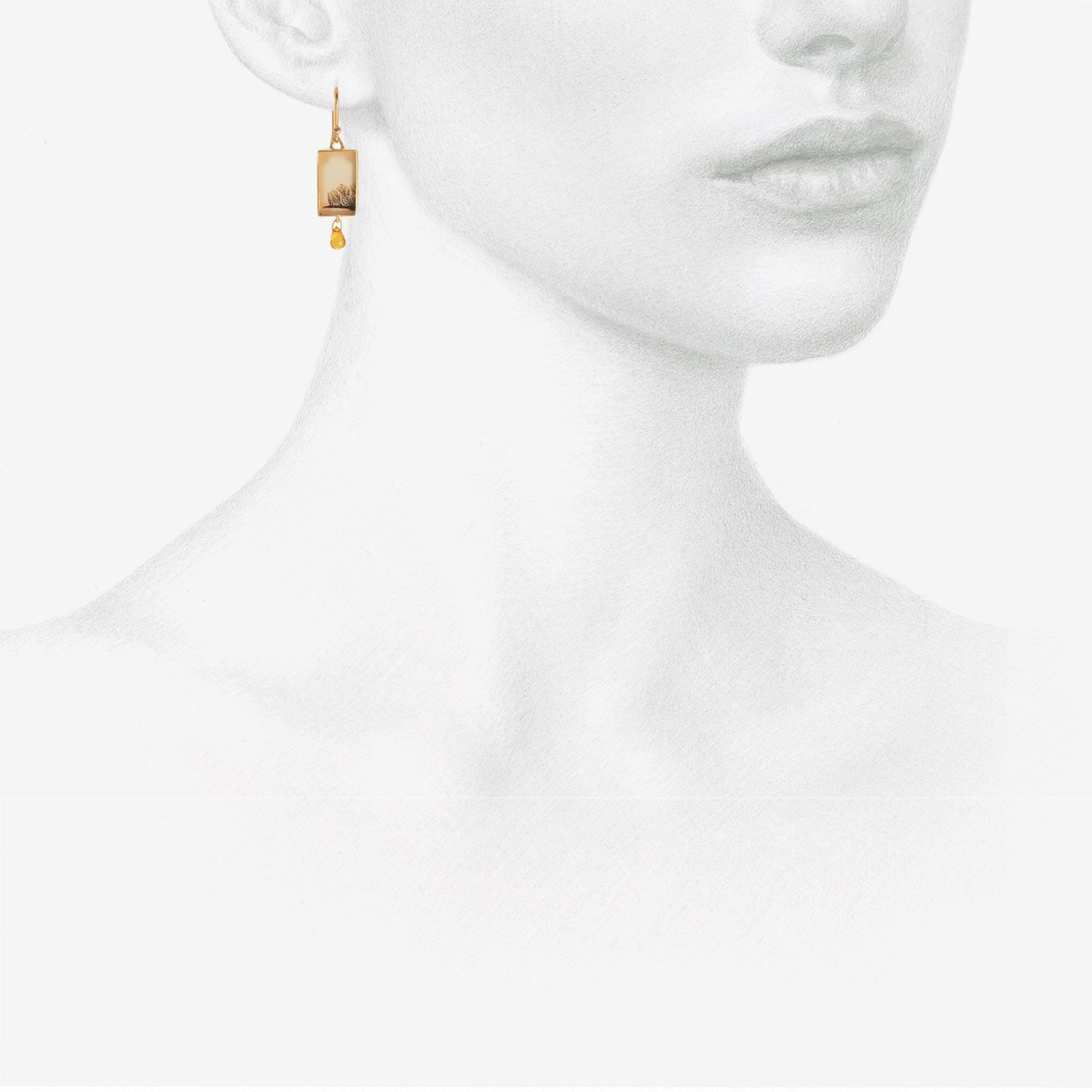 GABRIELLA KISS 18K & RECTANGULAR DENDRITIC AGATE EARRINGS WITH ORANGE SAPPHIRE BRIOLETTES