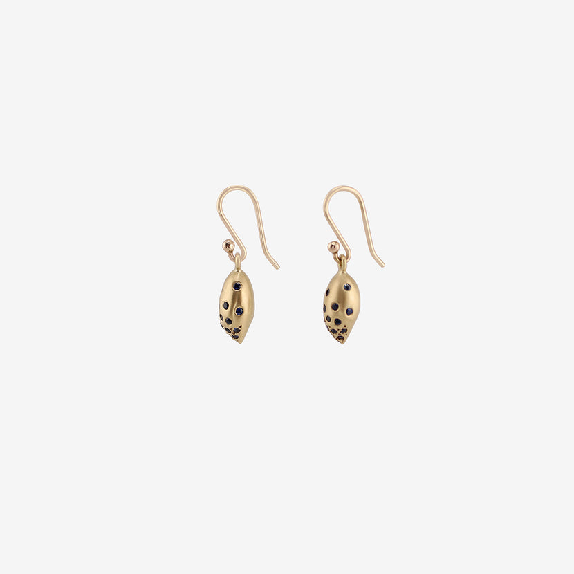 GABRIELLA KISS 18K SLUG DROP EARRINGS WITH PAVÉ BLUE SAPPHIRES