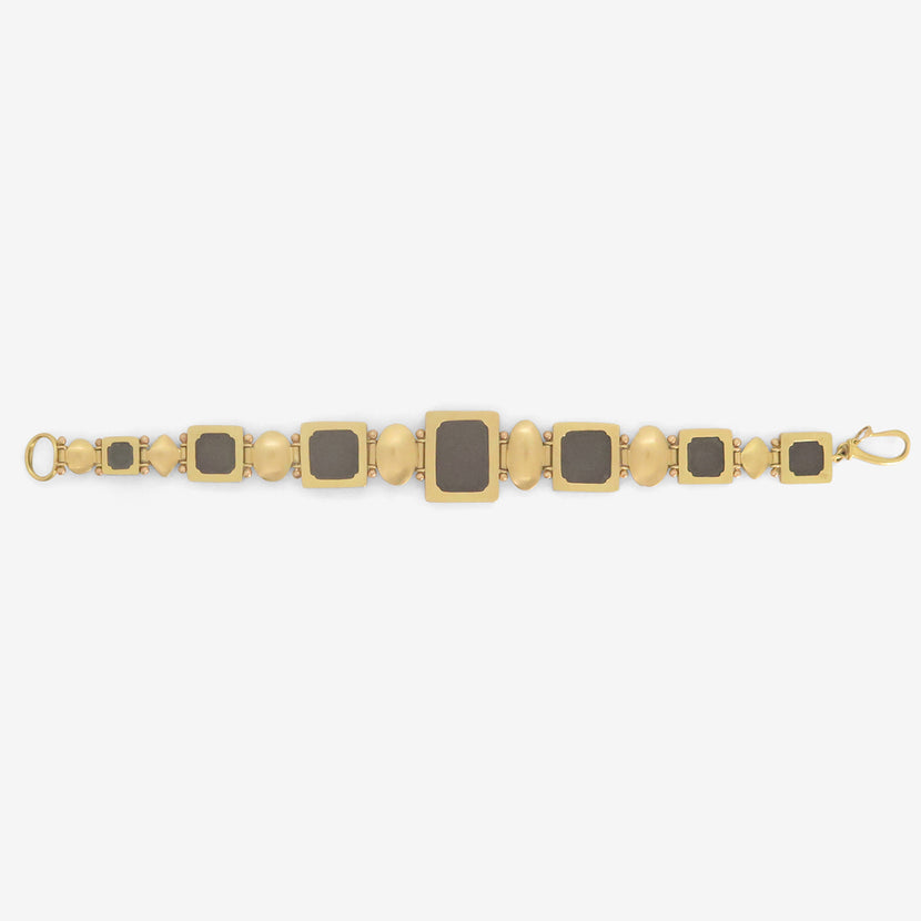 GABRIELLA KISS ONE-OF-A-KIND SQUARE DENDRITE BRACELET WITH AQUAMARINE, SAPPHIRE, KYANITE, MOTHER OF PEARL & GOLDSTONE