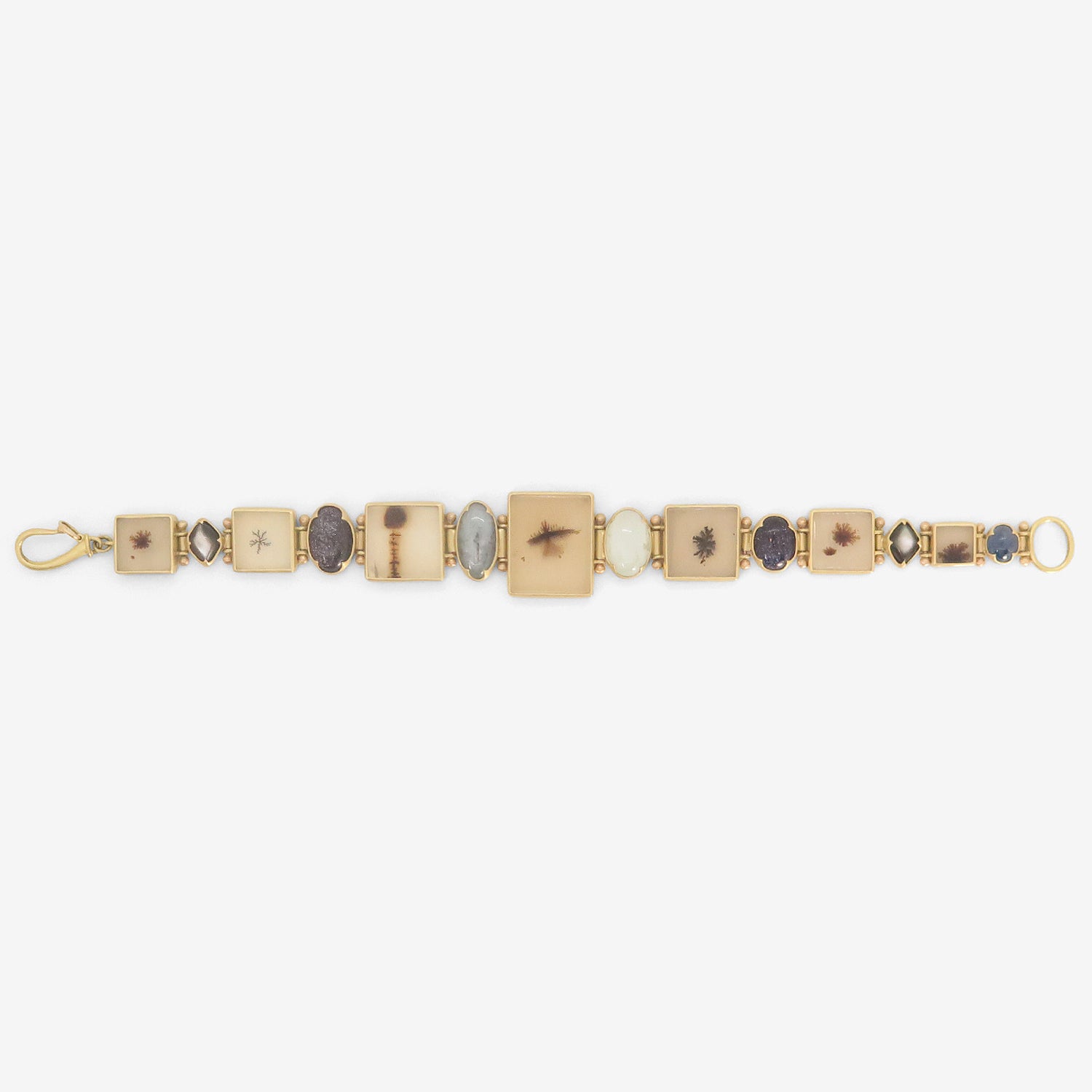 GABRIELLA KISS ONE-OF-A-KIND SQUARE DENDRITE BRACELET WITH AQUAMARINE, SAPPHIRE, KYANITE, MOTHER OF PEARL & GOLDSTONE