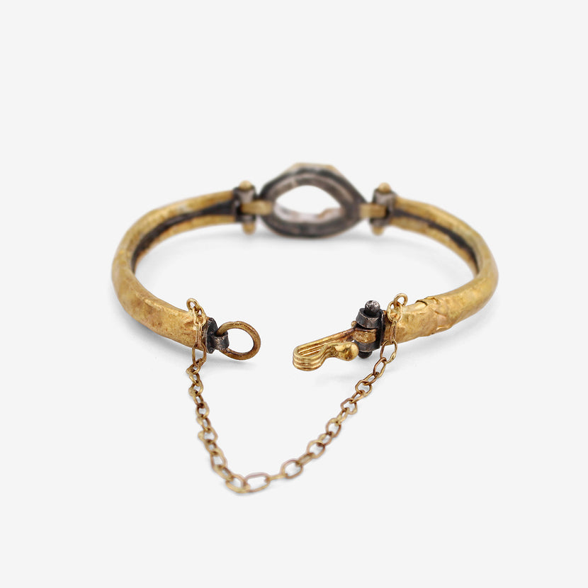 JUDY GEIB 24K OVER SILVER CUFF BRACELET WITH LARGE HERKIMER DIAMOND