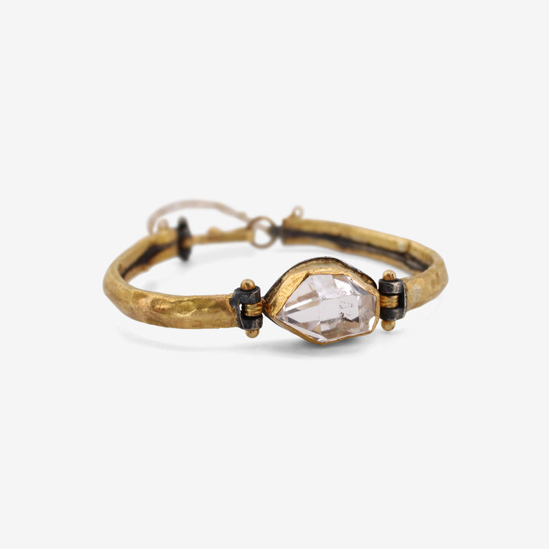 JUDY GEIB 24K OVER SILVER CUFF BRACELET WITH LARGE HERKIMER DIAMOND