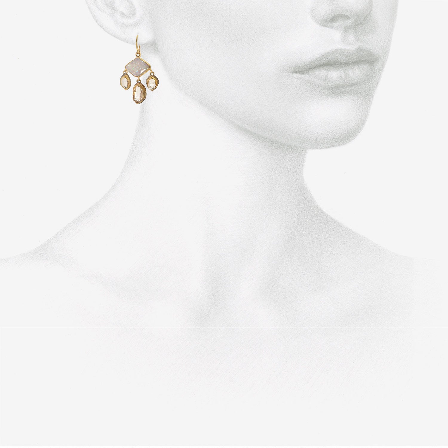 JUDY GEIB 18K & DIAMOND-SHAPED BLUE PINK OPAL CHANDELIER EARRINGS WITH HERKIMER DIAMOND DROPS