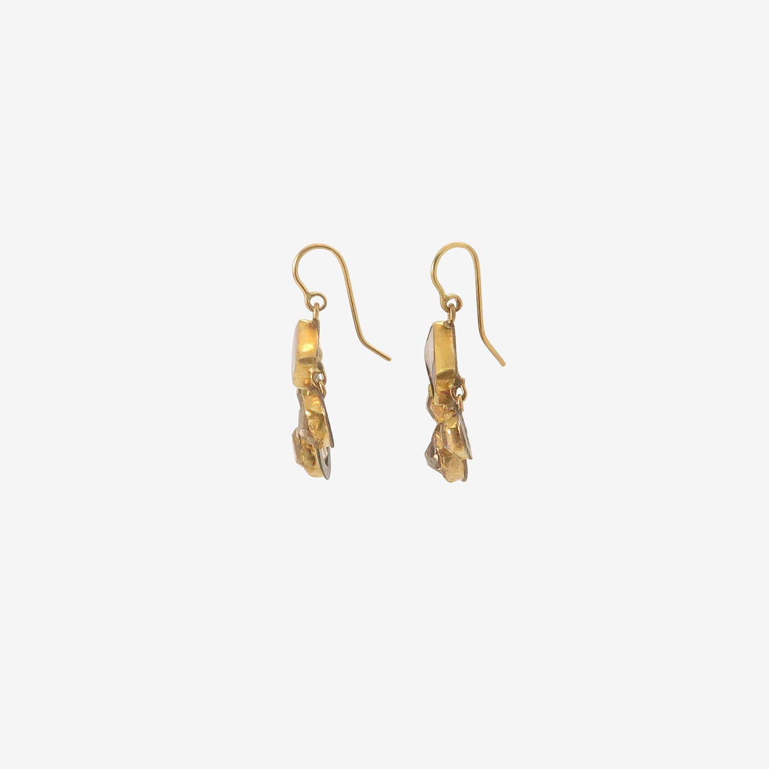 JUDY GEIB 18K & DIAMOND-SHAPED BLUE PINK OPAL CHANDELIER EARRINGS WITH HERKIMER DIAMOND DROPS