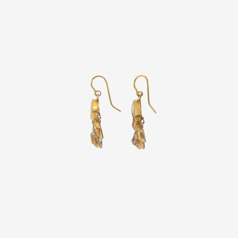 JUDY GEIB 18K & DIAMOND-SHAPED BLUE PINK OPAL CHANDELIER EARRINGS WITH HERKIMER DIAMOND DROPS
