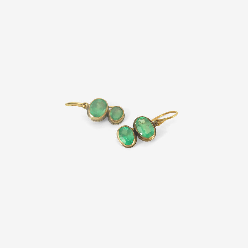 JUDY GEIB 18K & OVAL COLOMBIAN EMERALD DOUBLE DROP EARRINGS, 6CT
