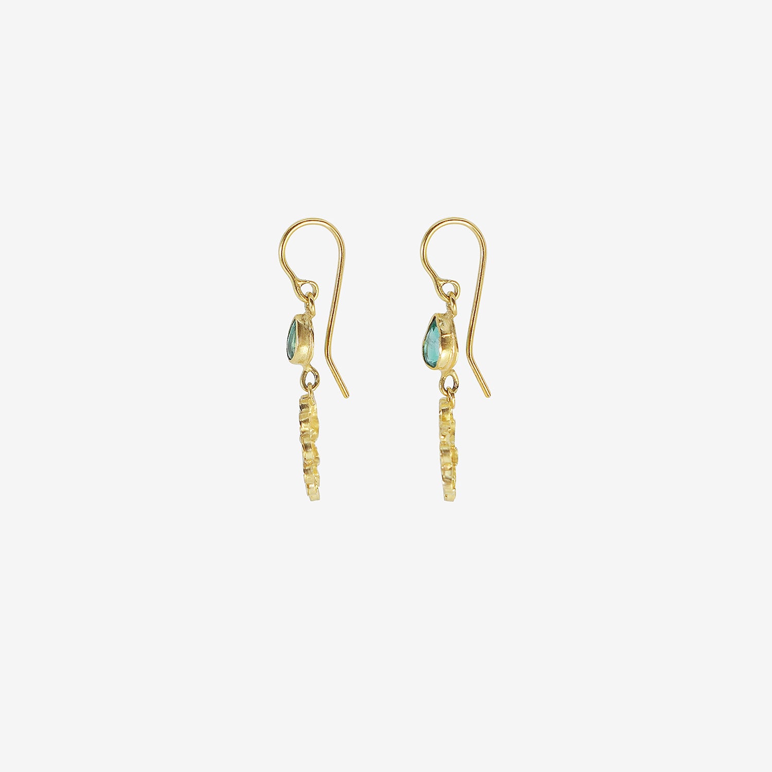 JUDY GEIB 18K & COLOMBIAN EMERALD SMALL SPIRALLY FLOWER EARRINGS