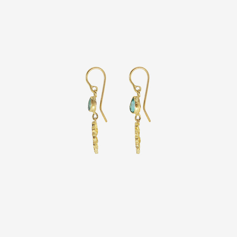JUDY GEIB 18K & COLOMBIAN EMERALD SMALL SPIRALLY FLOWER EARRINGS