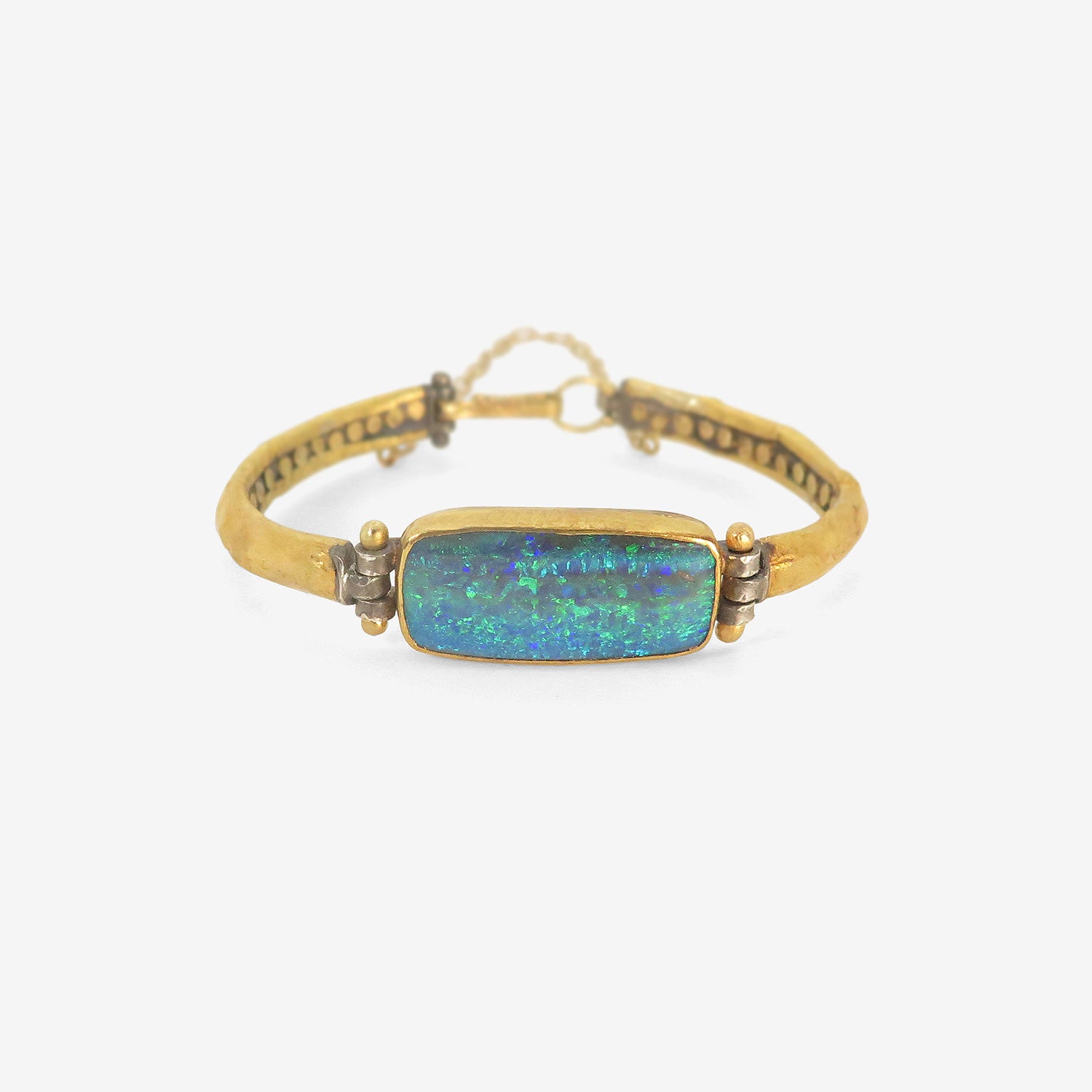 JUDY GEIB 18K & RECTANGULAR BOULDER OPAL BRACELET WITH 22K OVER SILVER BAND
