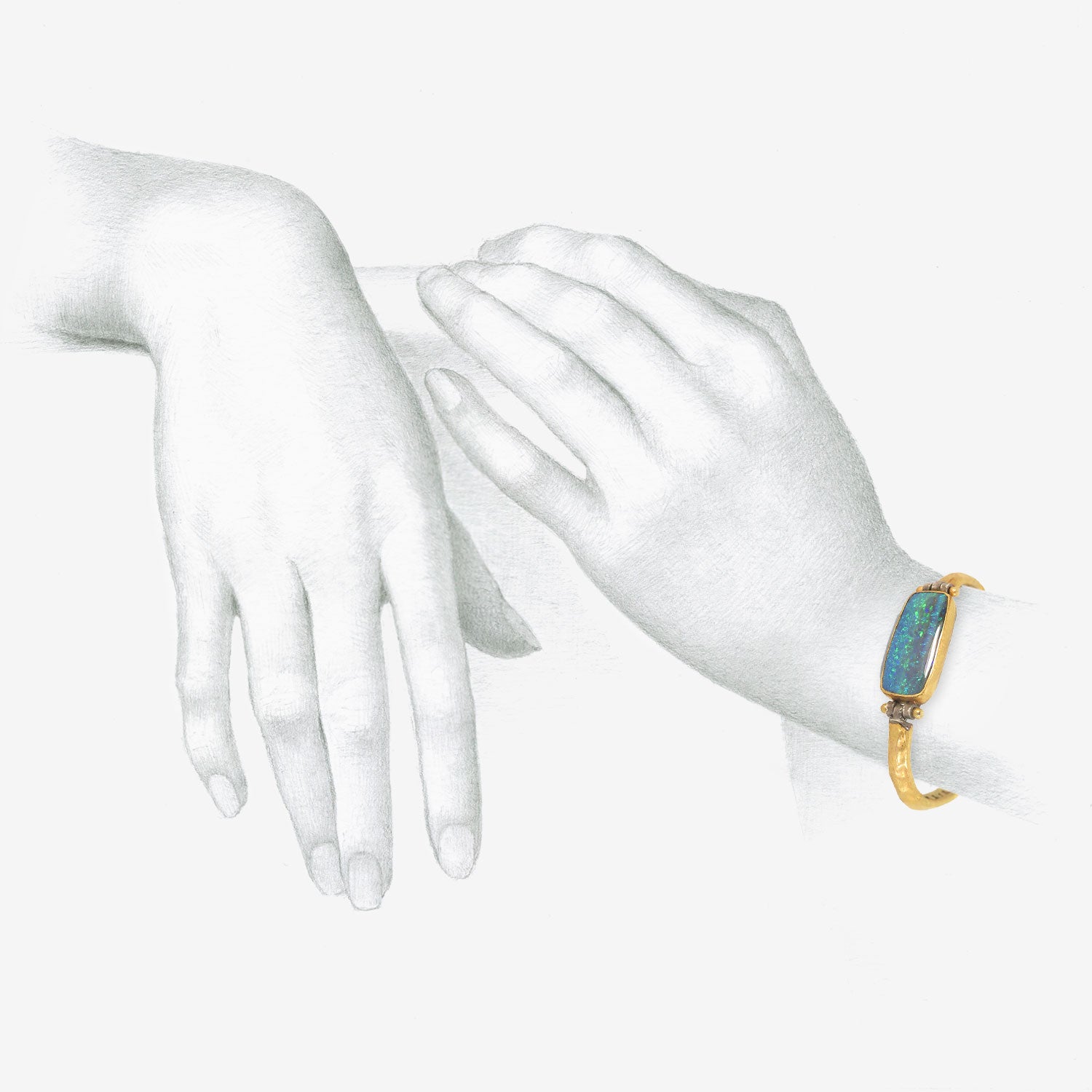 JUDY GEIB 18K & RECTANGULAR BOULDER OPAL BRACELET WITH 22K OVER SILVER BAND