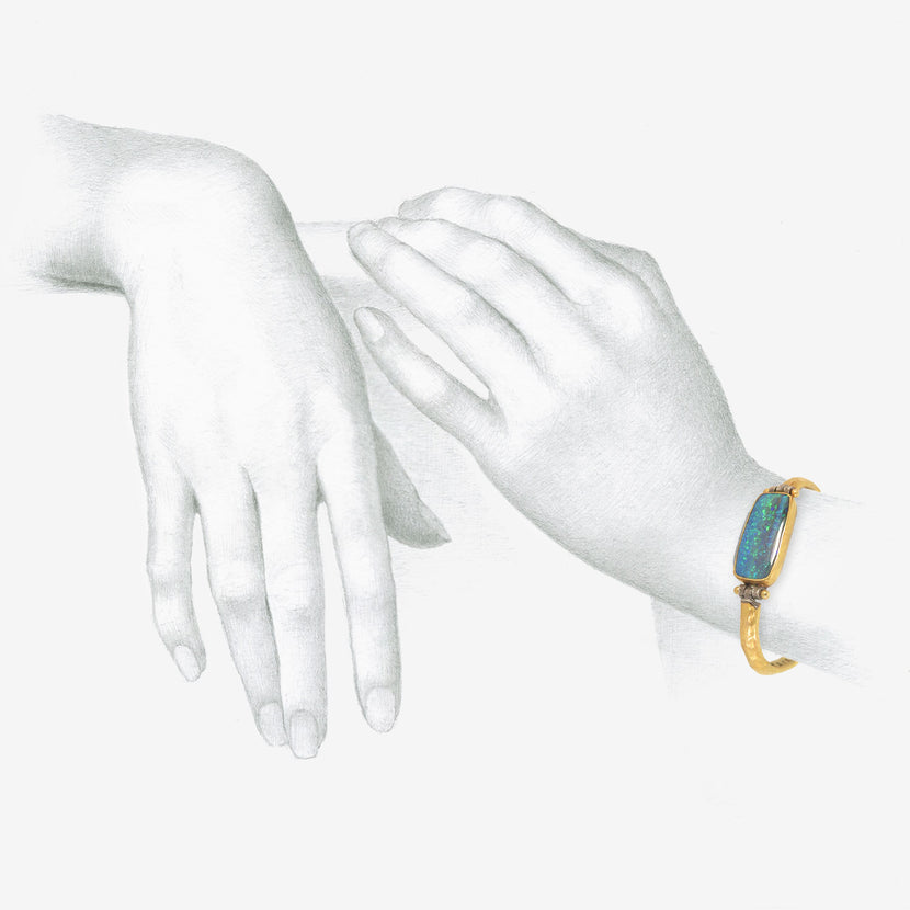 JUDY GEIB 18K & RECTANGULAR BOULDER OPAL BRACELET WITH 22K OVER SILVER BAND