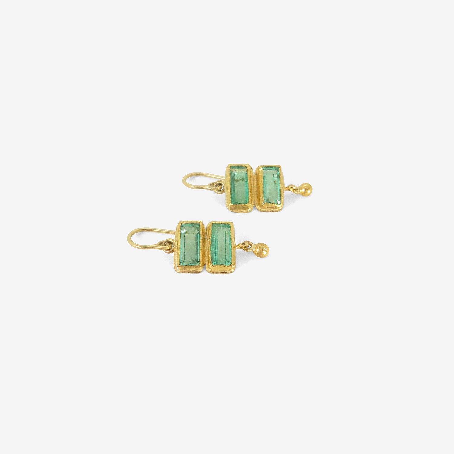 JUDY GEIB 18K & RECTANGULAR COLOMBIAN EMERALD DOUBLE-DROP EARRINGS WITH 22K DROPS, 7.5CT
