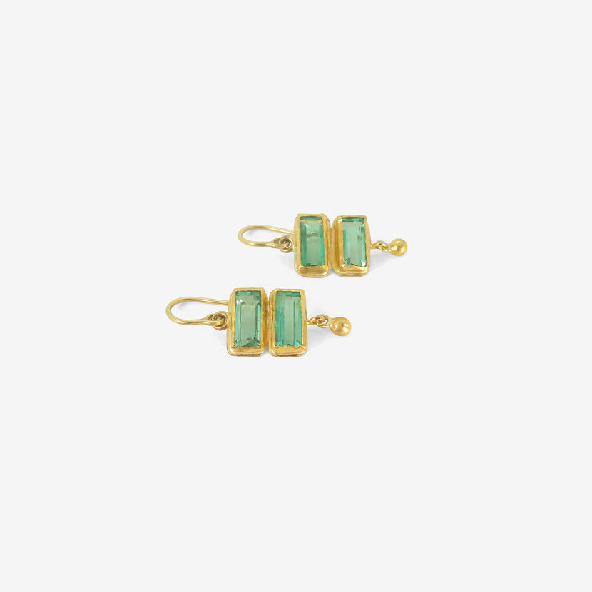 JUDY GEIB 18K & RECTANGULAR COLOMBIAN EMERALD DOUBLE-DROP EARRINGS WITH 22K DROPS, 7.5CT