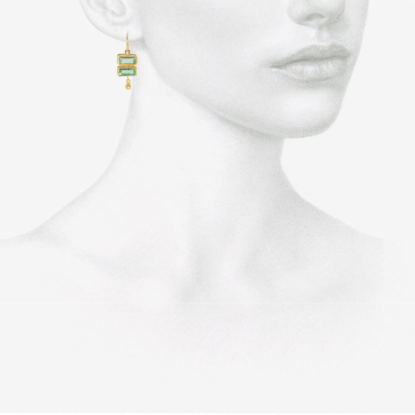 JUDY GEIB 18K & RECTANGULAR COLOMBIAN EMERALD DOUBLE-DROP EARRINGS WITH 22K DROPS, 7.5CT