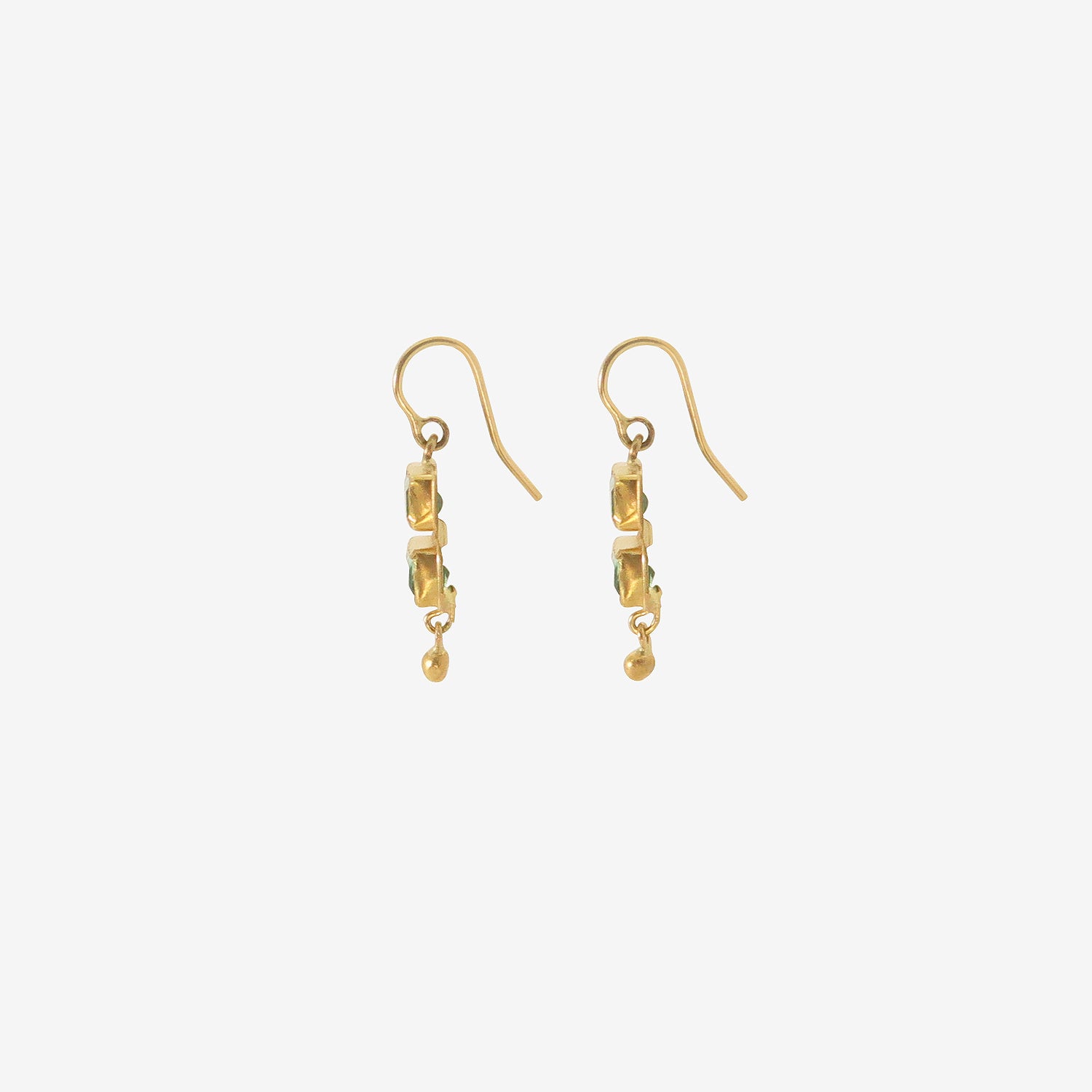 JUDY GEIB 18K & RECTANGULAR COLOMBIAN EMERALD DOUBLE-DROP EARRINGS WITH 22K DROPS, 7.5CT