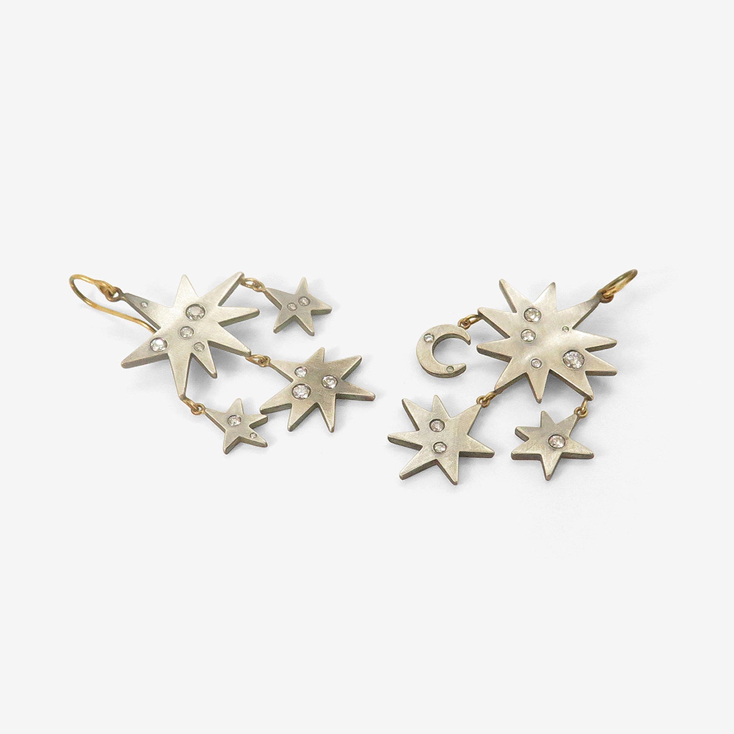 JUDY GEIB SILVER & HEAVILY SCATTERED DIAMOND SUN AND MOON EARRINGS , 4CT