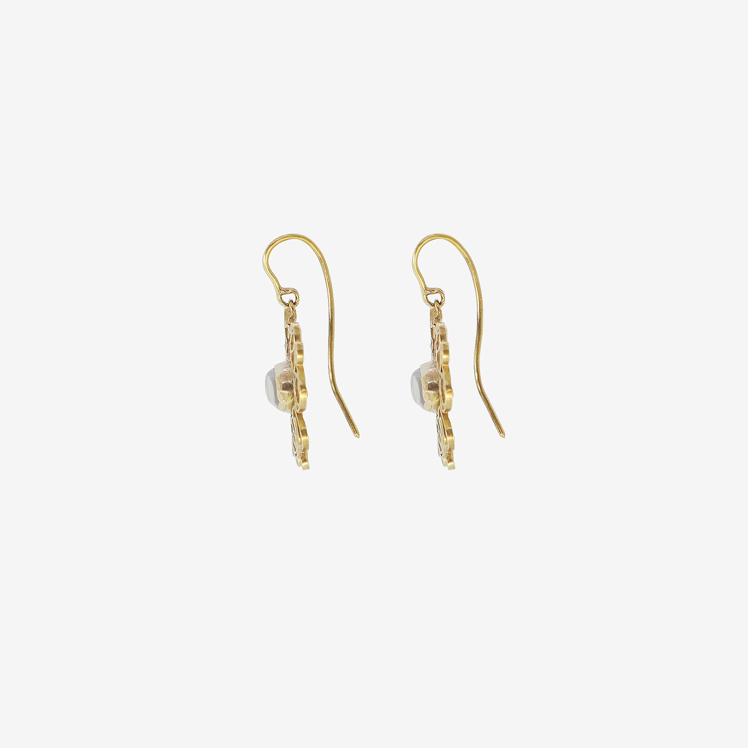 JUDY GEIB 18K & SILVER SPIRALLY EARRINGS WITH MOONSTONE CENTERS