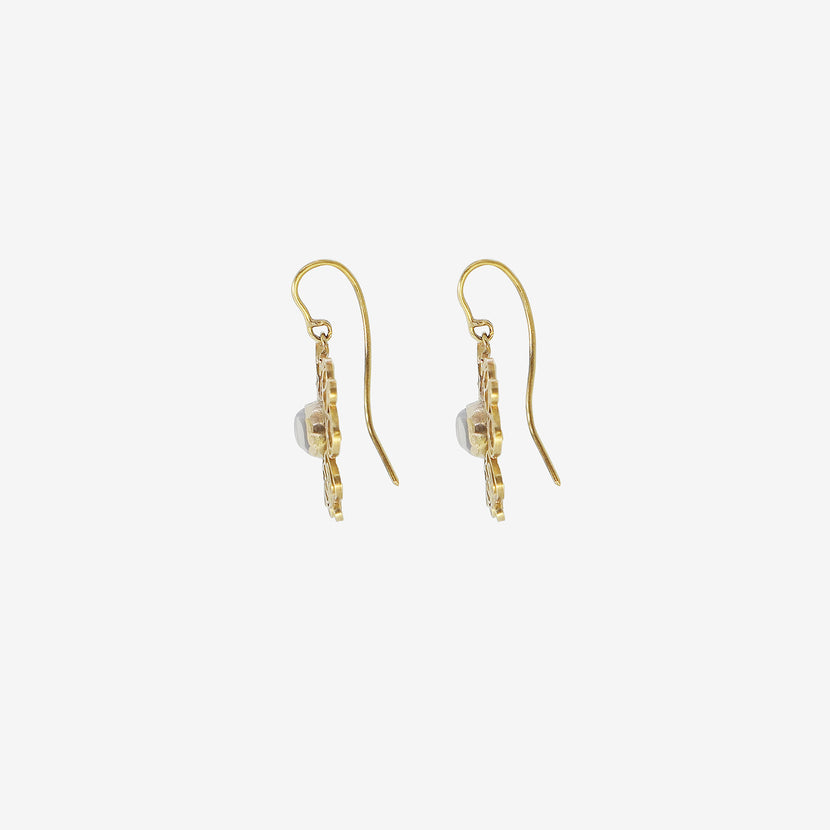 JUDY GEIB 18K & SILVER SPIRALLY EARRINGS WITH MOONSTONE CENTERS