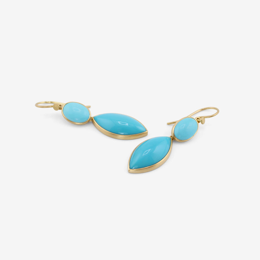 LOLA BROOKS 18K & SLEEPING BEAUTY TURQUOISE DOUBLE DROP EARRINGS, 15.28CT